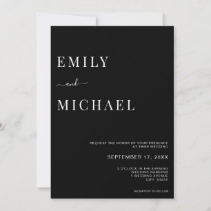 Minimalist Modern Black White Wedding Invitation