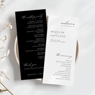 Minimalist Modern Black White Wedding Program