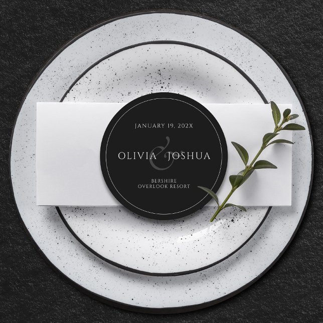 Minimalist Modern Black White Wedding Round Paper Coaster (Creator Uploaded)