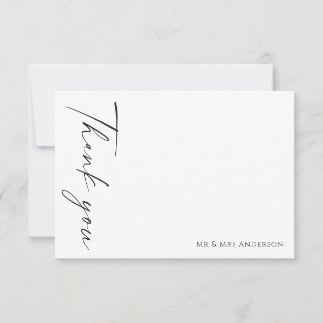 Minimalist Modern Black White Wedding Thank You Card (Front)