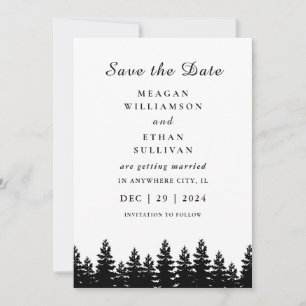 Minimalist Modern Black White Winter WeddingQRCode Save The Date