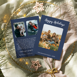 Minimalist Modern Blue 3 Photo Happy Holidays News Holiday Card