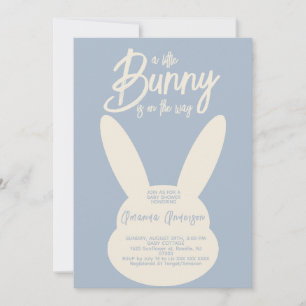 Minimalist Modern Blue Bunny Baby Boy Shower Invitation