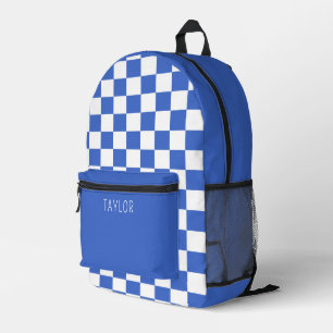 Minimalist Modern Blue Checkerboard Printed Backpack