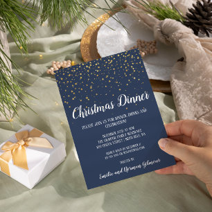 Minimalist Modern Blue Christmas Dinner Invitation