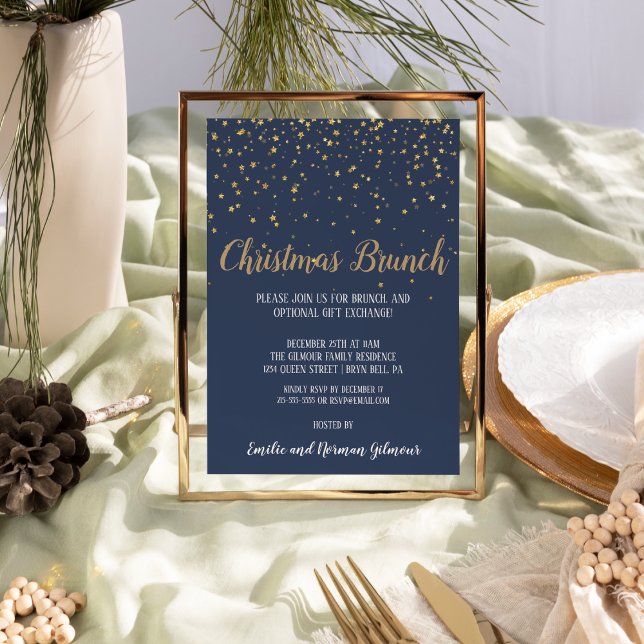Minimalist Modern Blue Confetti Christmas Brunch Invitation (Creator Uploaded)