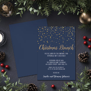 Minimalist Modern Blue Confetti Christmas Brunch Invitation