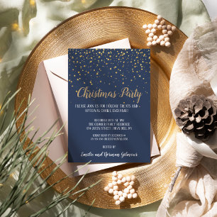 Minimalist Modern Blue Confetti Christmas Party Invitation
