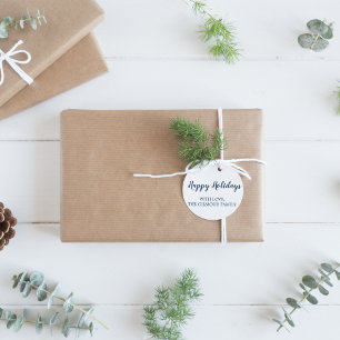 Minimalist Modern Blue Happy Holidays Gift Classic Round Sticker