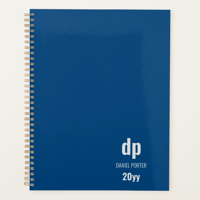 Minimalist Modern Blue Monogrammed Planner (Front)