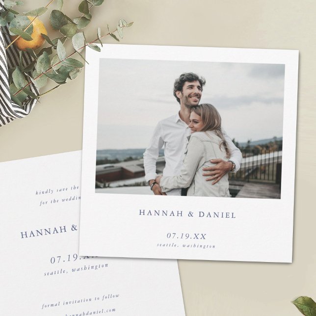 Minimalist Modern Blue Text Photo Save the Date (Creator Uploaded)