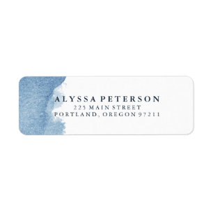 Minimalist Modern Blue Watercolor Splash Return Address Label