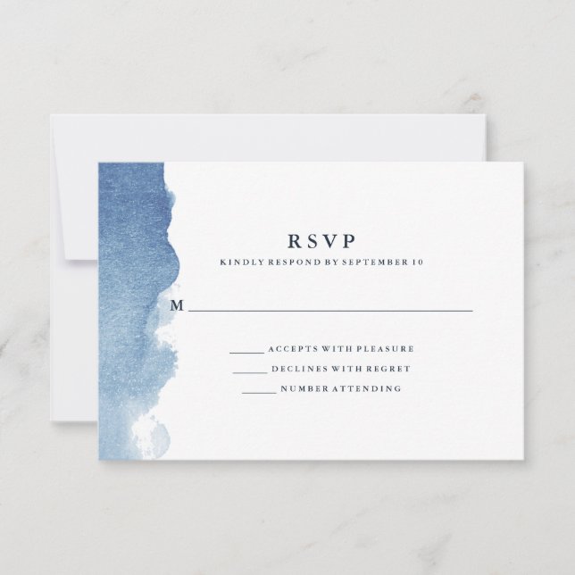 Minimalist Modern Blue Watercolor Splash RSVP (Front)