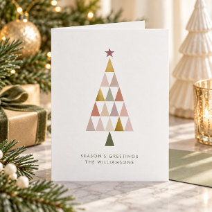 Minimalist Modern Blush Gold Simple Christmas Tree Holiday Card