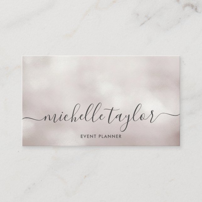 Minimalist modern blush pearl signature script business card (Front)