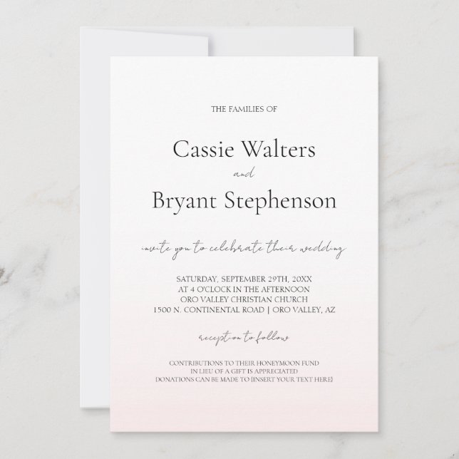 Minimalist Modern Blush Pink Fade Chic Wedding Invitation (Front)
