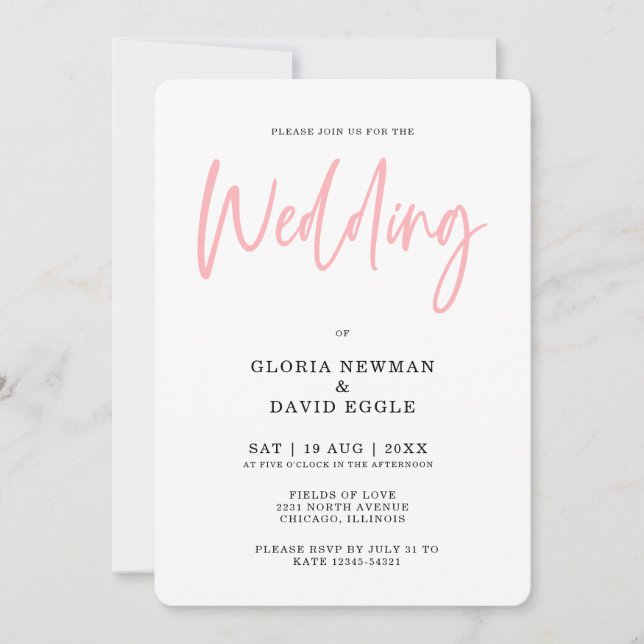Minimalist Modern Blush Pink QR Code Wedding Invitation (Front)