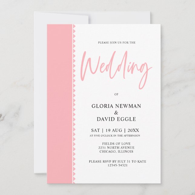 Minimalist Modern Blush Pink QR Code Wedding Invitation (Front)