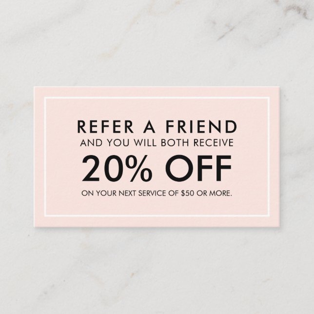 Minimalist Modern Blush Pink Referral Card (Front)