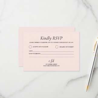 Minimalist modern blush pink wedding  RSVP card