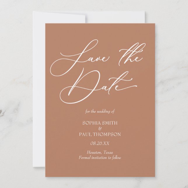 Minimalist modern Bohemian terracota Save the Date (Front)