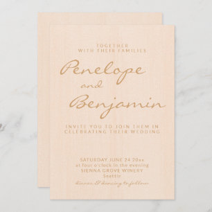 Minimalist Modern Boho Peach Gold Script Wedding Invitation