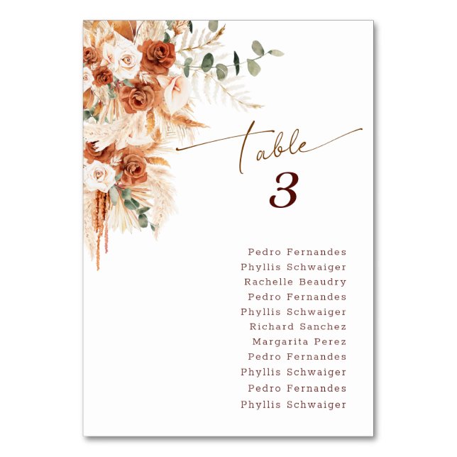 Minimalist Modern Boho Terracotta Plan Wedding  Table Number (Front)