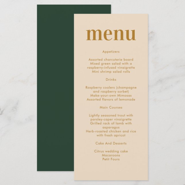 Minimalist Modern Boho Wedding Menu (Front/Back)