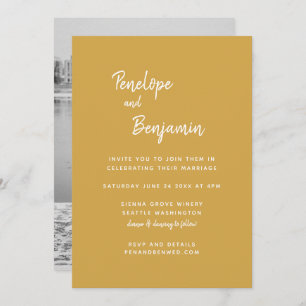 Minimalist Modern Boho Yellow Photo Wedding Invitation