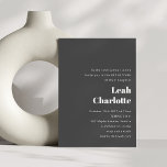Minimalist Modern Bold Black Simple Bat Mitzvah Invitation<br><div class="desc">Modern Minimalist Retro Simple Wedding Bat Mitzvah Invitation in Black</div>