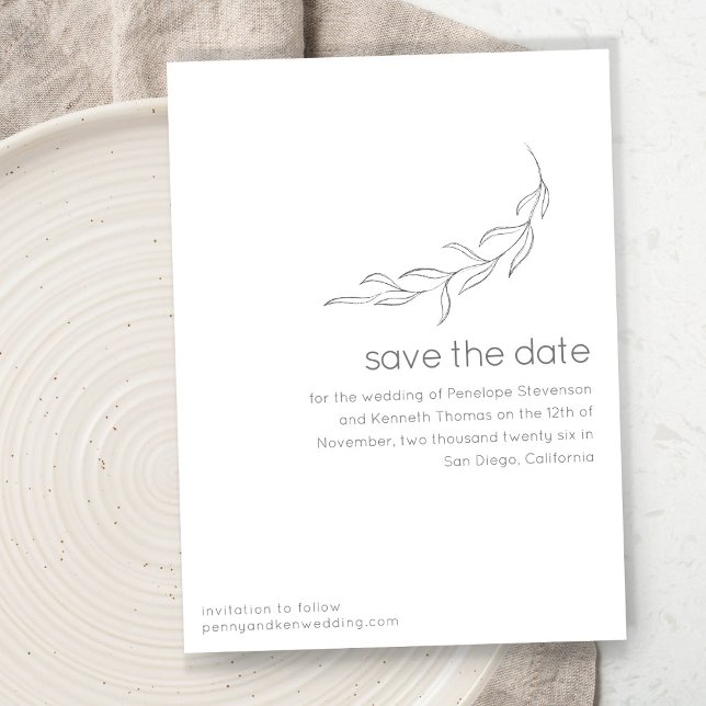 Minimalist Modern Botanical Drawing Chic Wedding  Save The Date (Creator Uploaded)