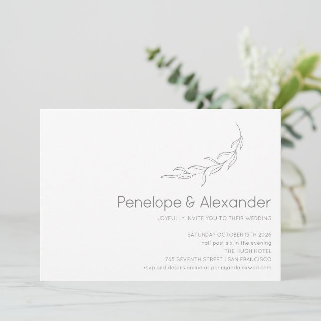 Minimalist Modern Botanical Drawing Wedding  Invitation (Standing Front)
