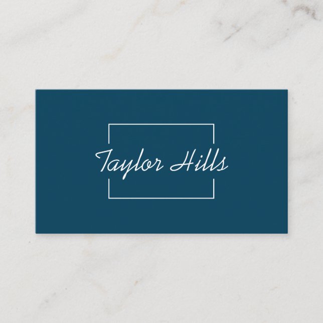 Minimalist Modern Box Line Frame Navy Blue Business Card (Front)