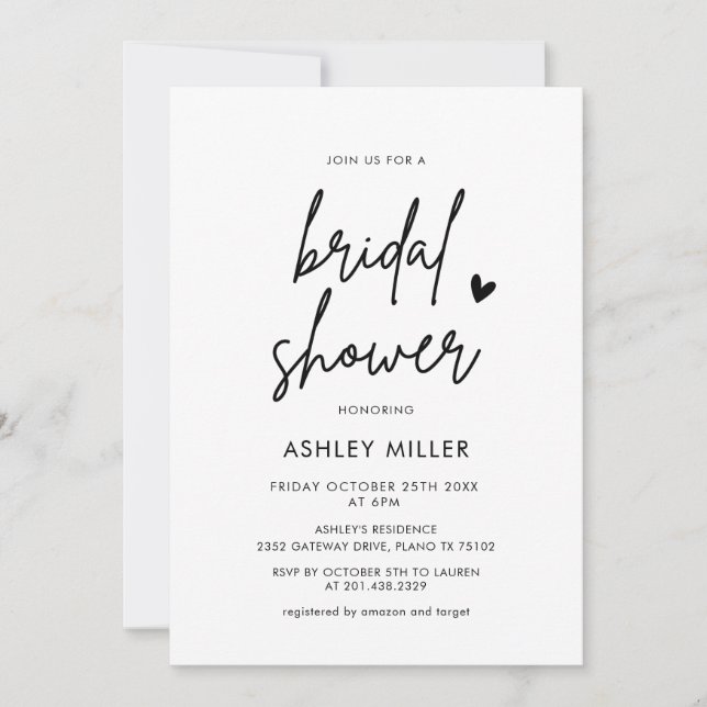 Minimalist Modern Bridal Shower Invitation (Front)