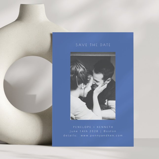 Minimalist Modern Bright Cobalt Blue Photo Wedding Save The Date (Creator Uploaded)