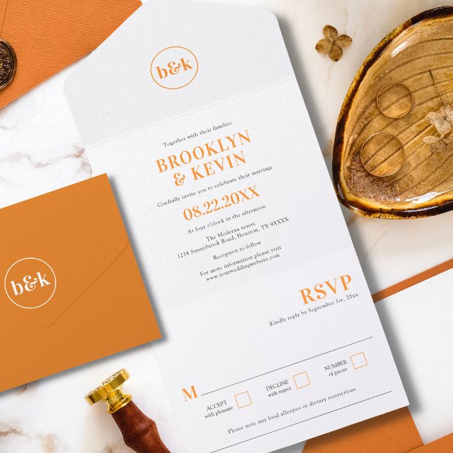Minimalist Modern Bright Orange Wedding All In One Invitation (Creator Uploaded)