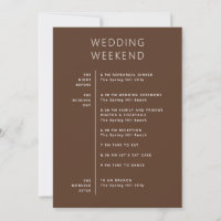 Minimalist Modern Brown Wedding Weekend Itinerary