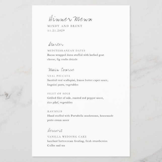 Minimalist Modern Budget Wedding Menu (Front)