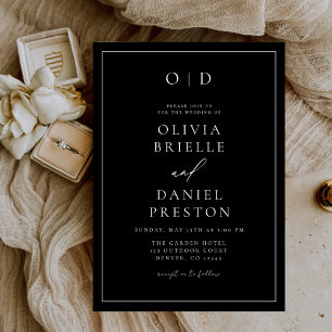 Minimalist Modern Calligraphy Black White Wedding Invitation