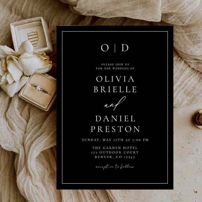 Minimalist Modern Calligraphy Black White Wedding Invitation (Creator Uploaded)