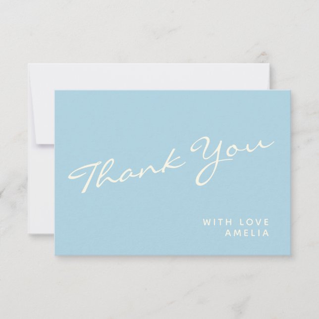 Minimalist Modern Calligraphy Blue Name Thank You (Front)