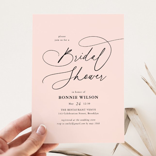 Minimalist Modern Calligraphy Blush Bridal Shower Invitation (Creator Uploaded)