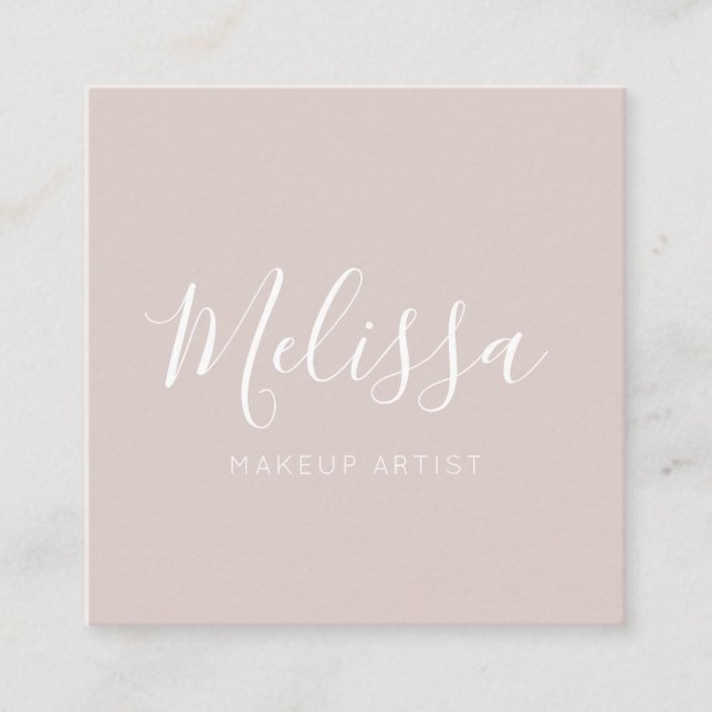 Minimalist Modern Calligraphy Champagne Square Business Card (Front)