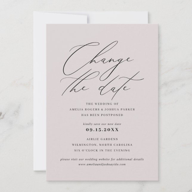 Minimalist Modern Calligraphy | Change The Date Invitation (Front)