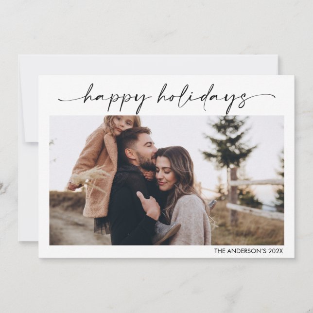Minimalist Modern Calligraphy Christmas Photo Card (Front)