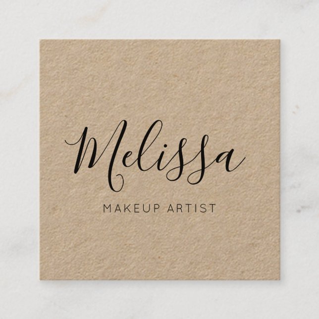Minimalist Modern Calligraphy Kraft Square Business Card (Front)