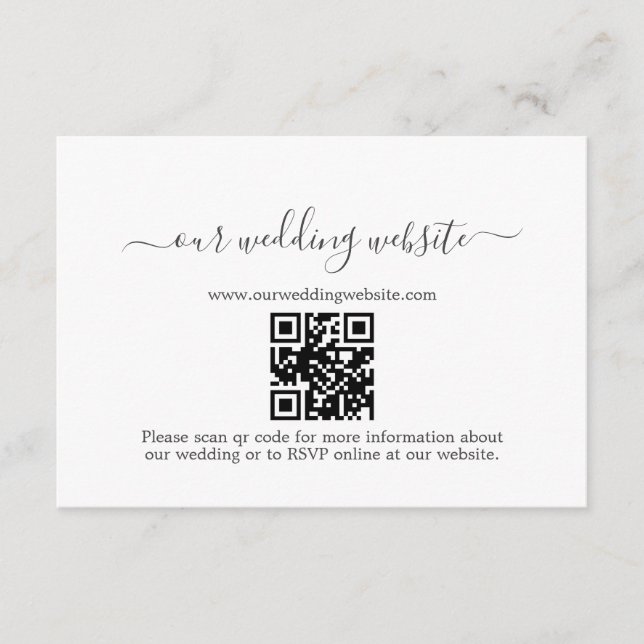 Minimalist Modern Calligraphy QR Code Wedding  Enclosure Card (Front)