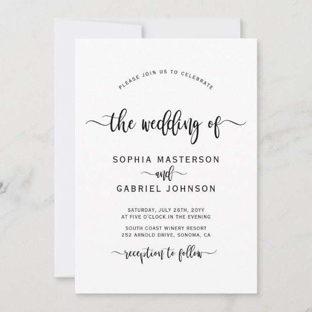 Minimalist Modern Calligraphy QR Code Wedding Invitation (Front)