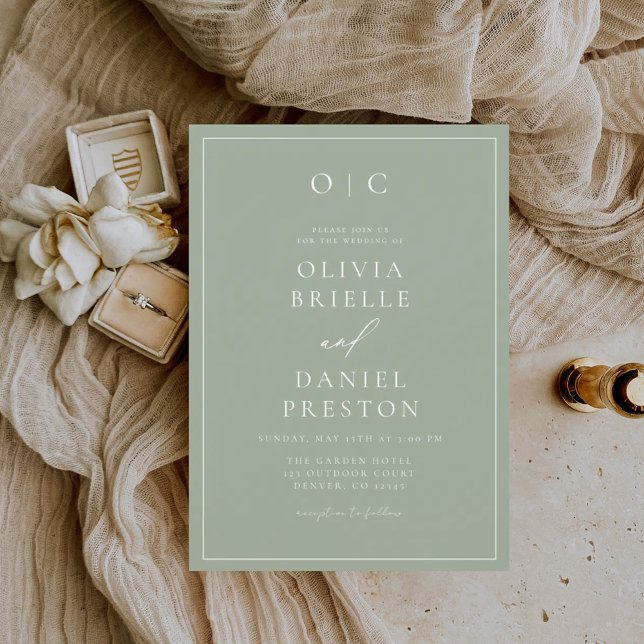 Minimalist Modern Calligraphy Sage Green Wedding Invitation (Creator Uploaded)