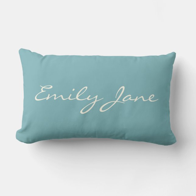 Minimalist Modern Calligraphy Teal Personalised Lumbar Cushion (Front)